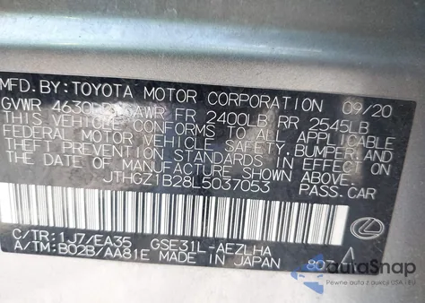 2020 Lexus Is 350 из США, поврежденный, VIN JTHGZ1B28L5037053